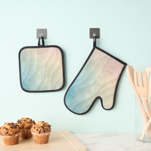 Pastel aquarel Wavy Patroon Oven Mitt & Pot Ho Ovenwant & Pannenlap Set (Insitu(Ophanging))
