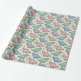 Pastel Arcade Dinosaurus Pixel Silhouetten Patroon Cadeaupapier