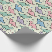 Pastel Arcade Dinosaurus Pixel Silhouetten Patroon Cadeaupapier (Hoek)
