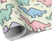 Pastel Arcade Dinosaurus Pixel Silhouetten Patroon Cadeaupapier (Rol Hoek)