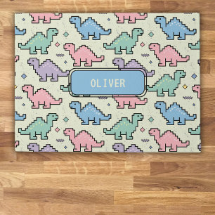 Pastel Arcade Dinosaurus Pixel Silhouetten Patroon Deurmat