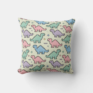 Pastel Arcade Dinosaurus Pixel Silhouetten Patroon Kussen