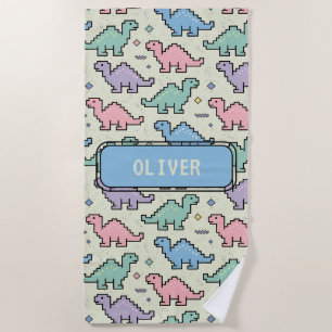 Pastel Arcade Dinosaurus Pixel Silhouetten Patroon Strandlaken