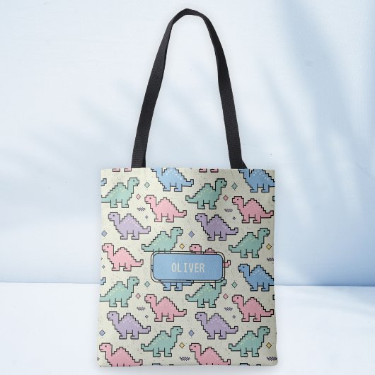 Pastel Arcade Dinosaurus Pixel Silhouetten Patroon Tote Bag