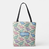 Pastel Arcade Dinosaurus Pixel Silhouetten Patroon Tote Bag (Achterkant)