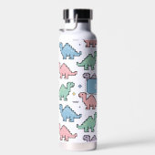 Pastel Arcade Dinosaurus Pixel Silhouetten Patroon Waterfles (Rechts)