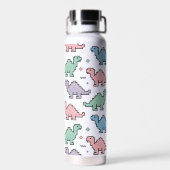 Pastel Arcade Dinosaurus Pixel Silhouetten Patroon Waterfles (Achterkant)