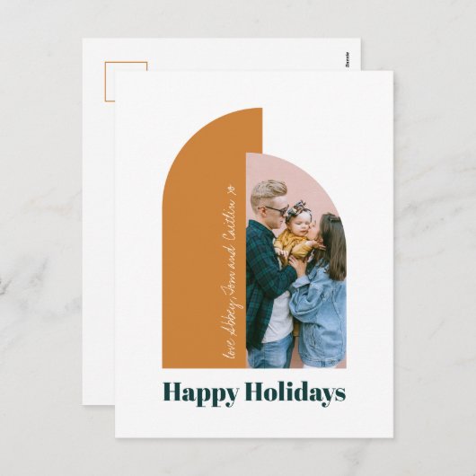 Pastel Arch Goud Vrolijk Kerstfeest Familie Foto Feestdagenkaart (Voorkant / Achterkant)