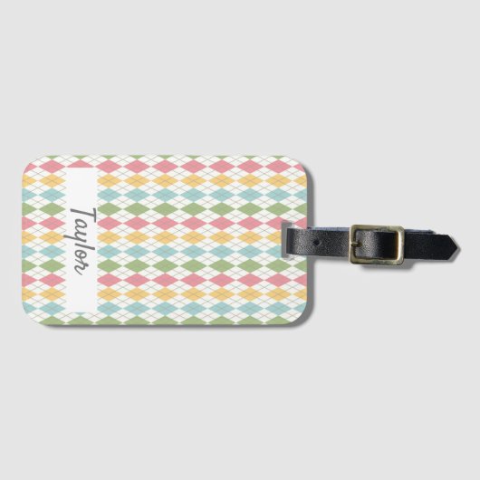 Pastel Argyle Pattern - Gepersonaliseerd Bagagelabel (Voorkant (horizontaal))