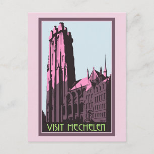 Pastel art deco bezoek Mechelen België reizen Briefkaart