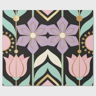 Pastel Art Deco Bloemendecoratie Zwart & Goud Inpa Cadeaupapier