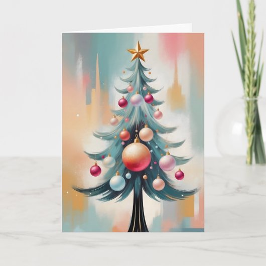 Pastel Art Deco Kerst Luxe Fancy Ornamenten Feestdagen Kaart (Voorkant)