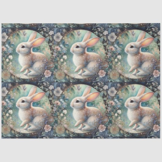 Pastel Art Nouveau Bloemen Konijn Decoupage Tissuepapier (Voorkant)