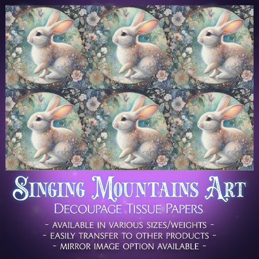 Pastel Art Nouveau Bloemen Konijn Decoupage Tissuepapier