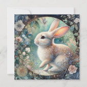 Pastel Art Nouveau Bloemen Waterverf Konijnenpasen Feestdagenkaart (Voorkant)