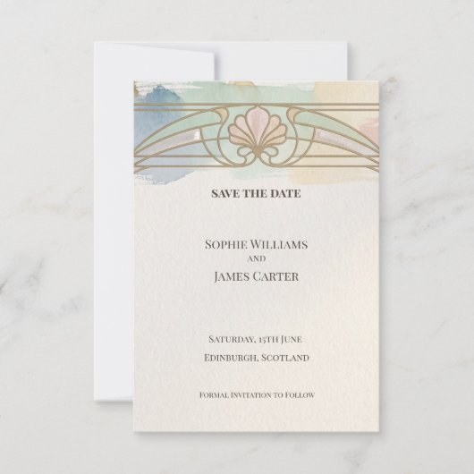 Pastel Art Nouveau Save The Date (Voorkant)