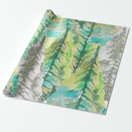 Pastel Artistieke Kleurrijke Dennenboom Aquarel Cadeaupapier