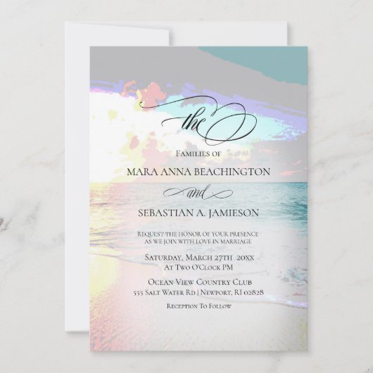 *~* Pastel Artsy Sunrise Beach Nautical Wedding Kaart (Voorkant)