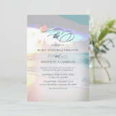 *~* Pastel Artsy Sunrise Beach Nautical Wedding Kaart (Staand voorkant)