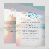 *~* Pastel Artsy Sunrise Beach Nautical Wedding Kaart (Voorkant / Achterkant)