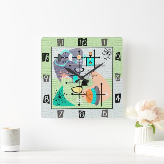 Pastel atoommoderne middeleeuwen vierkante klok (Huis)