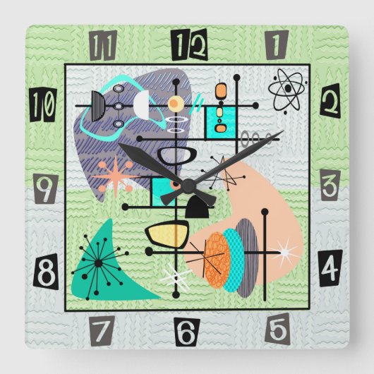 Pastel atoommoderne middeleeuwen vierkante klok (Voorkant)