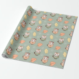Pastel Autumn Cats in Mugs Pattern Cadeaupapier