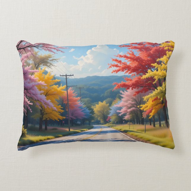 Pastel Autumn Country Road Watercolor Accent Kussen (Voorkant)