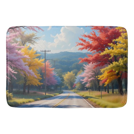 Pastel Autumn Country Road Watercolor Badmat (Voorkant)