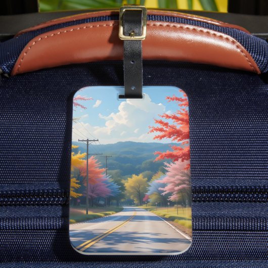 Pastel Autumn Country Road Watercolor Bagagelabel (Voorkant Insitu 2)