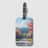 Pastel Autumn Country Road Watercolor Bagagelabel (Voorkant (verticaal))