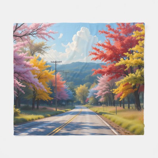 Pastel Autumn Country Road Watercolor Fleece Deken (Voorkant (Horizontaal))