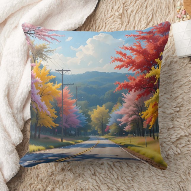Pastel Autumn Country Road Watercolor Kussen (Deken)