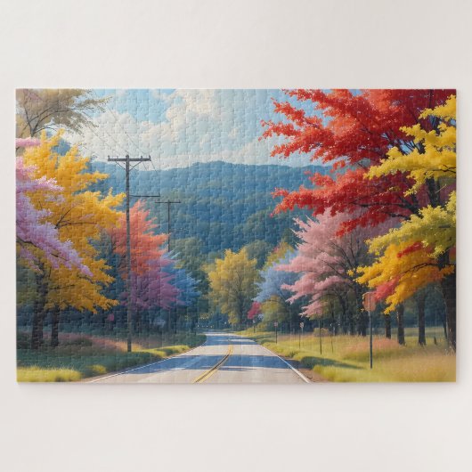Pastel Autumn Country Road Watercolor Legpuzzel (Horizontaal)
