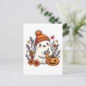Pastel Autumn Kawaii Ghost Herfst Pumpkin Spice Briefkaart (Staand voorkant)