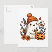 Pastel Autumn Kawaii Ghost Herfst Pumpkin Spice Briefkaart (Voorkant / Achterkant)