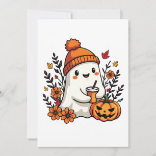 Pastel Autumn Kawaii Ghost Herfst Pumpkin Spice Feestdagenkaart