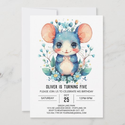 Pastel Avontuur Muis Verjaardag Kaart (Voorkant)