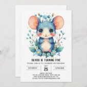 Pastel Avontuur Muis Verjaardag Kaart (Voorkant / Achterkant)