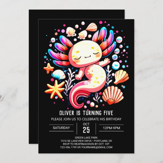 Pastel Axolotl moderne verjaardag Kaart (Voorkant / Achterkant)