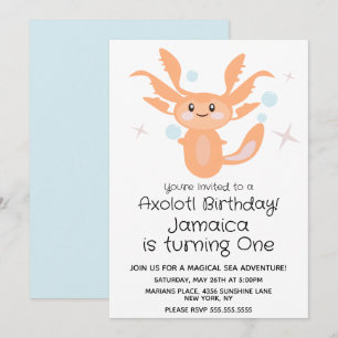 Pastel Axolotl Oceaan Wezen 1e Verjaardagsfeestje Kaart