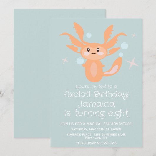 Pastel Axolotl Oceaan Wezen Verjaardagsfeestje Kaart (Voorkant / Achterkant)