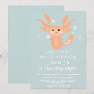 Pastel Axolotl Oceaan Wezen Verjaardagsfeestje Kaart
