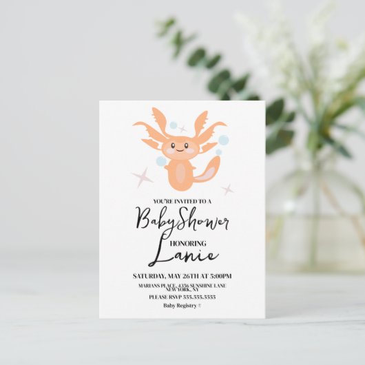 Pastel Axolotl Ocean Created Baby shower Briefkaart (Staand voorkant)