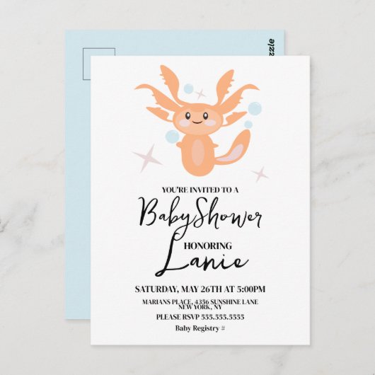 Pastel Axolotl Ocean Created Baby shower Briefkaart (Voorkant / Achterkant)
