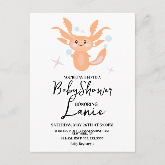 Pastel Axolotl Ocean Created Baby shower Briefkaart (Voorkant)