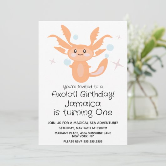 Pastel Axolotl Ocean Creater 1e Birthday Party Kaart (Staand voorkant)