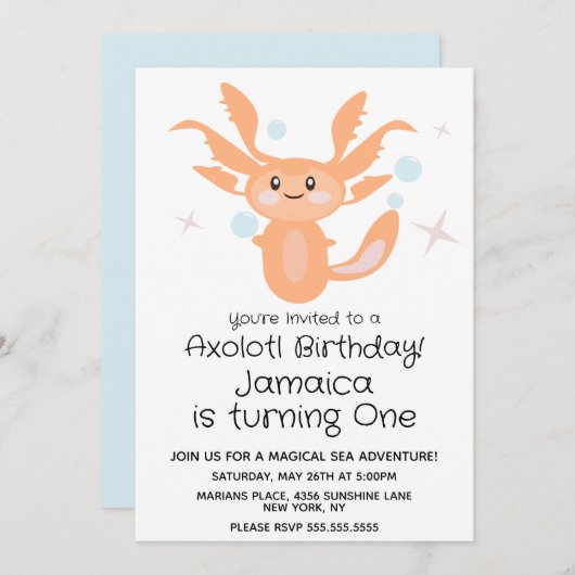 Pastel Axolotl Ocean Creater 1e Birthday Party Kaart (Voorkant / Achterkant)