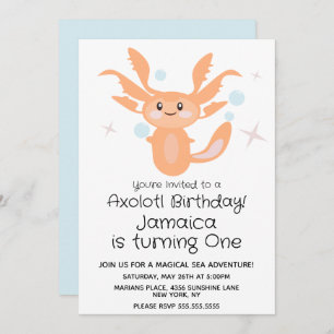 Pastel Axolotl Ocean Creater 1e Birthday Party Kaart