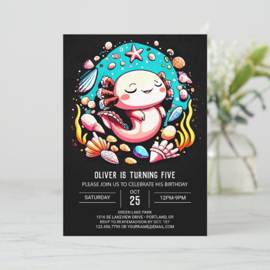 Pastel Axolotl Onder het Zee Verjaardagsviering Kaart (Staand voorkant)